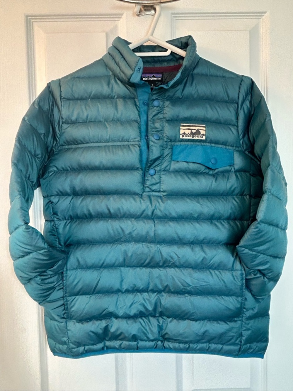 Patagonia Down Snap-T Pullover Womens Small Teal Blue 600 Fill